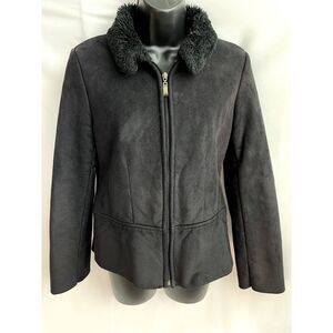 Vintage Larry Levine Suede Black Jacket Size S Essential Full Zip Shaggy Collar